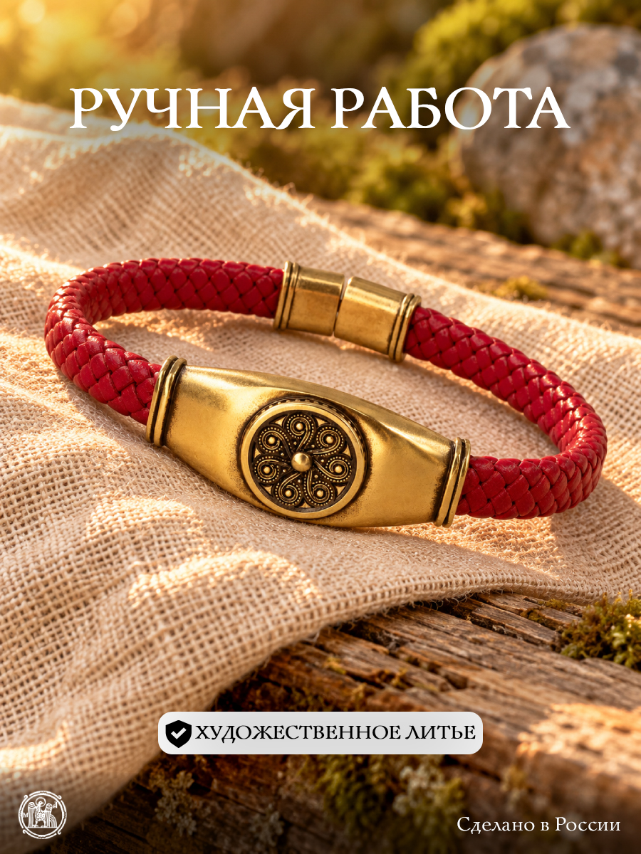 Кожаный плетеный браслет с шармом «Сегнерово колесо»