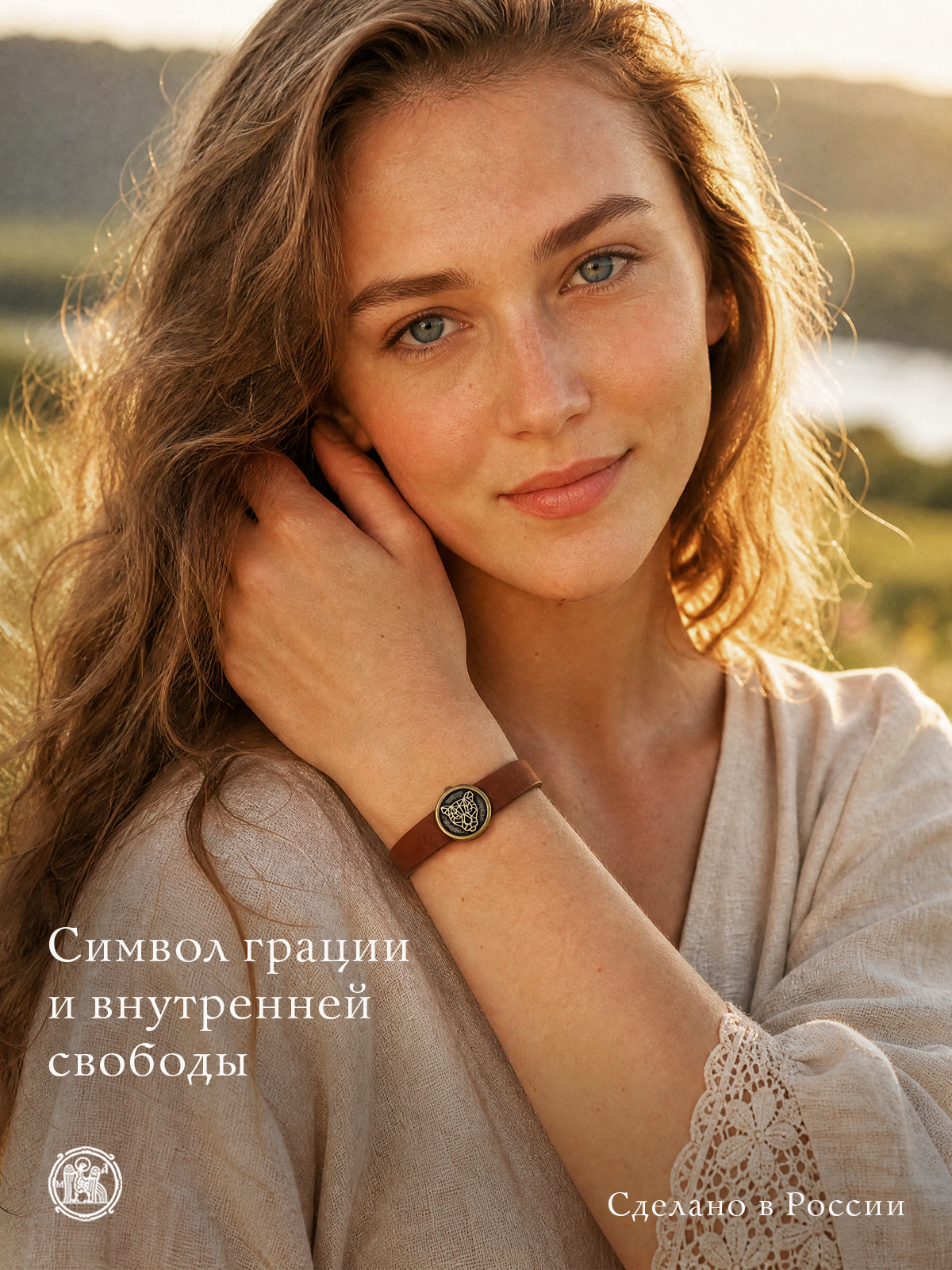 Браслет узкий с круглым шармом «Геометрическая пантера»